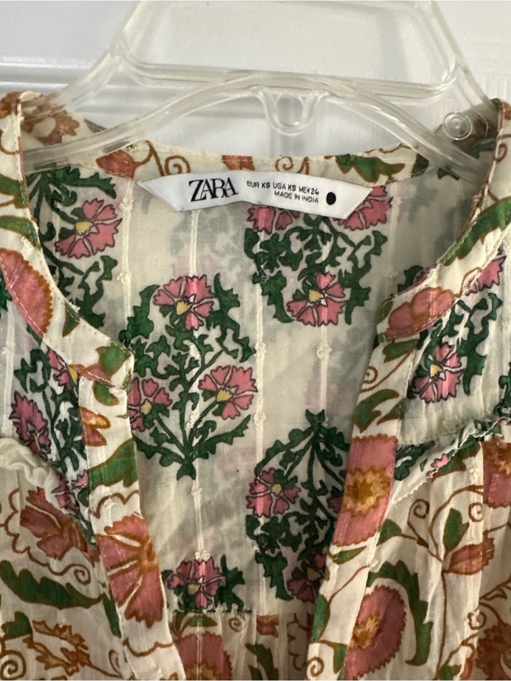 Zara Cream Midi Dress with Brown & Green Floral Print - Picture 4 of 7